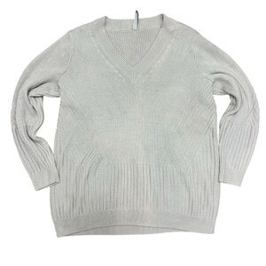 Athleta Teton V Neck Sweater Women Size XL White Long Sleeve Pullover Knit